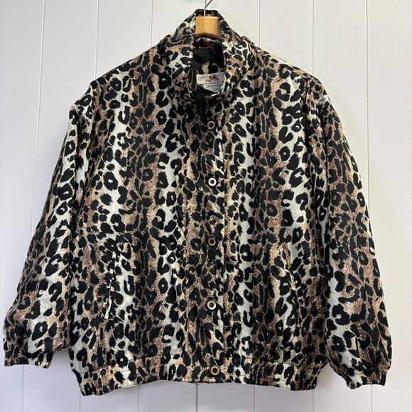 Vintage Stunt Petite Mob Wife Leopard Print Silk Oversized Jacket Size PL Animal - Picture 1 of 10